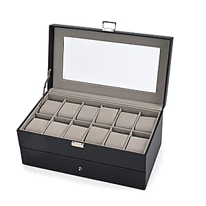 Livemore Black Faux Leather 2 Layer Watch Box with Glass Window 