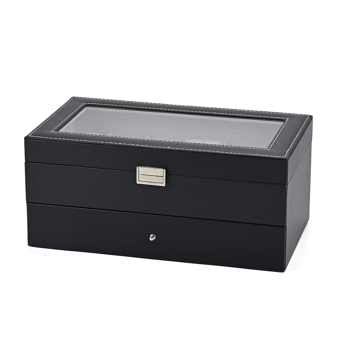 Livemore Black Faux Leather 2 Layer Watch Box with Glass Window  image number 3