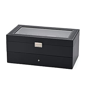 Livemore Black Faux Leather 2 Layer Watch Box with Glass Window 