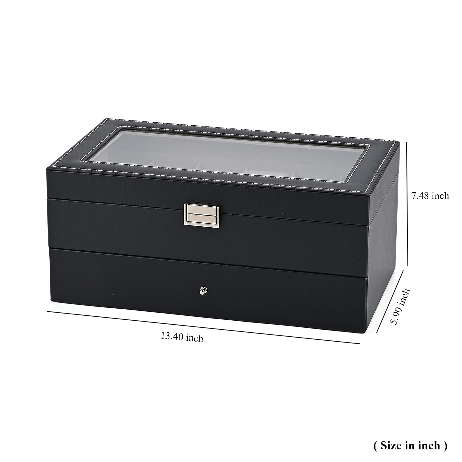 Livemore Black Faux Leather 2 Layer Watch Box with Glass Window 