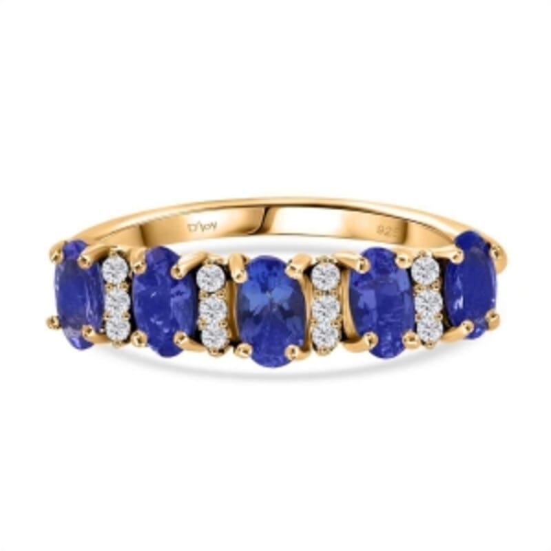 Tanzanite and Moissanite 1.25 ctw Ring in 14K YG Plated Sterling Silver (Size 8)