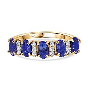 Tanzanite and Moissanite 1.25 ctw Ring in 14K YG Plated Sterling Silver (Size 10)