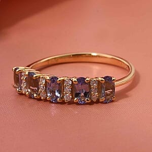 Tanzanite and Moissanite 1.25 ctw Ring in 14K YG Plated Sterling Silver (Size 10)