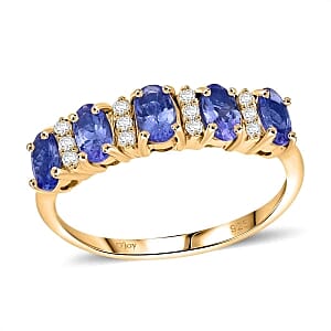 Tanzanite and Moissanite 1.25 ctw Ring in 14K YG Plated Sterling Silver (Size 10)
