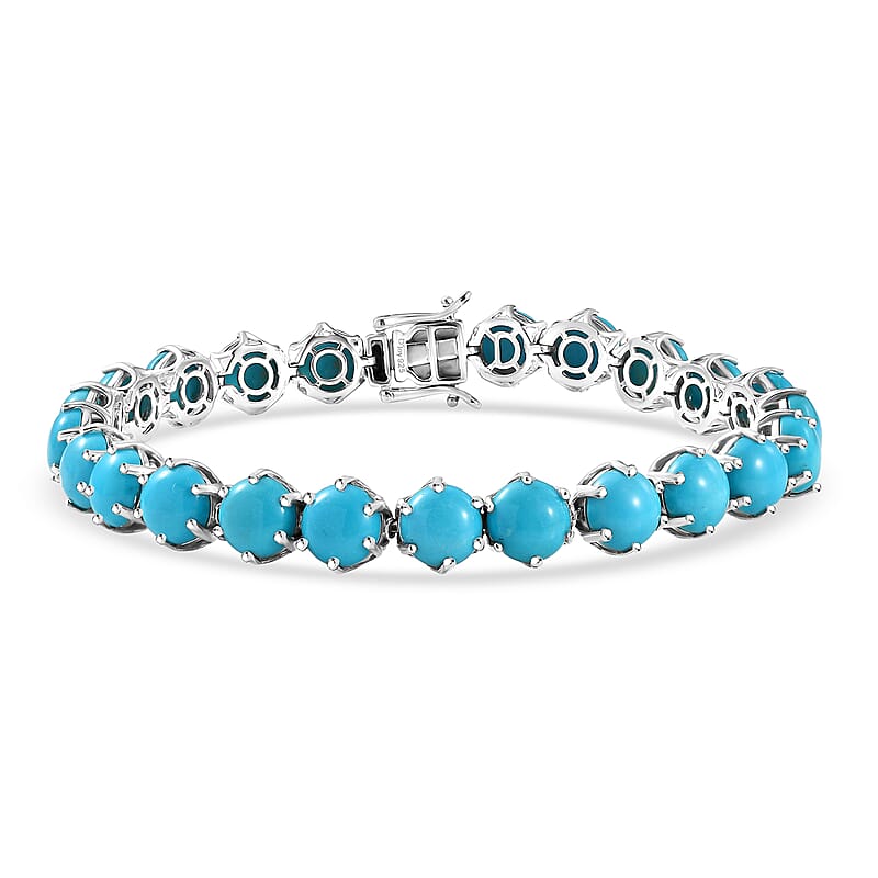D'Joy Sleeping Beauty Turquoise 26.10 ctw Royal Link Artistry Bracelet in Rhodium Over Sterling Silver (7.25 In)