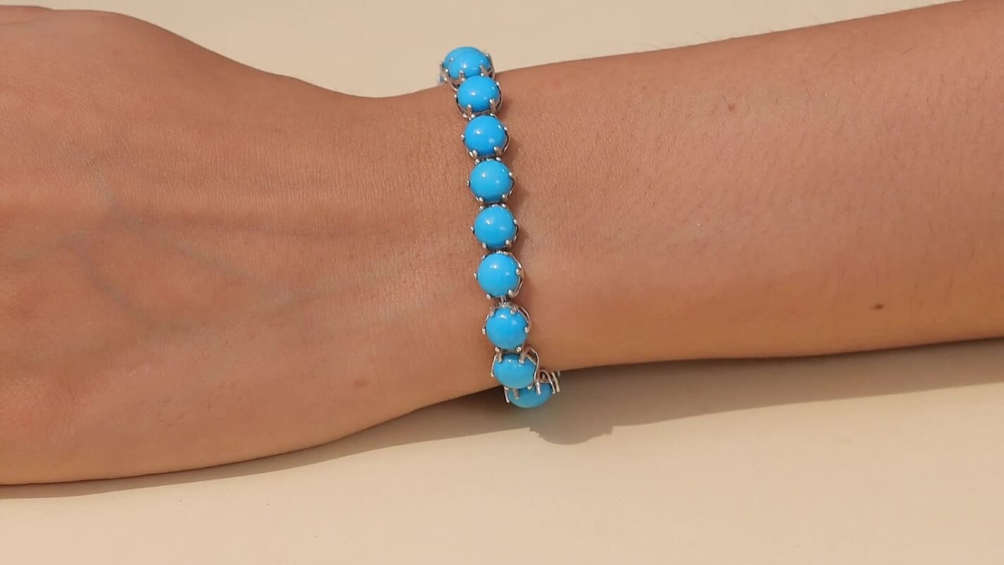 D'Joy Sleeping Beauty Turquoise 26.10 ctw Bracelet in Rhodium Over Sterling Silver (7.25 In)