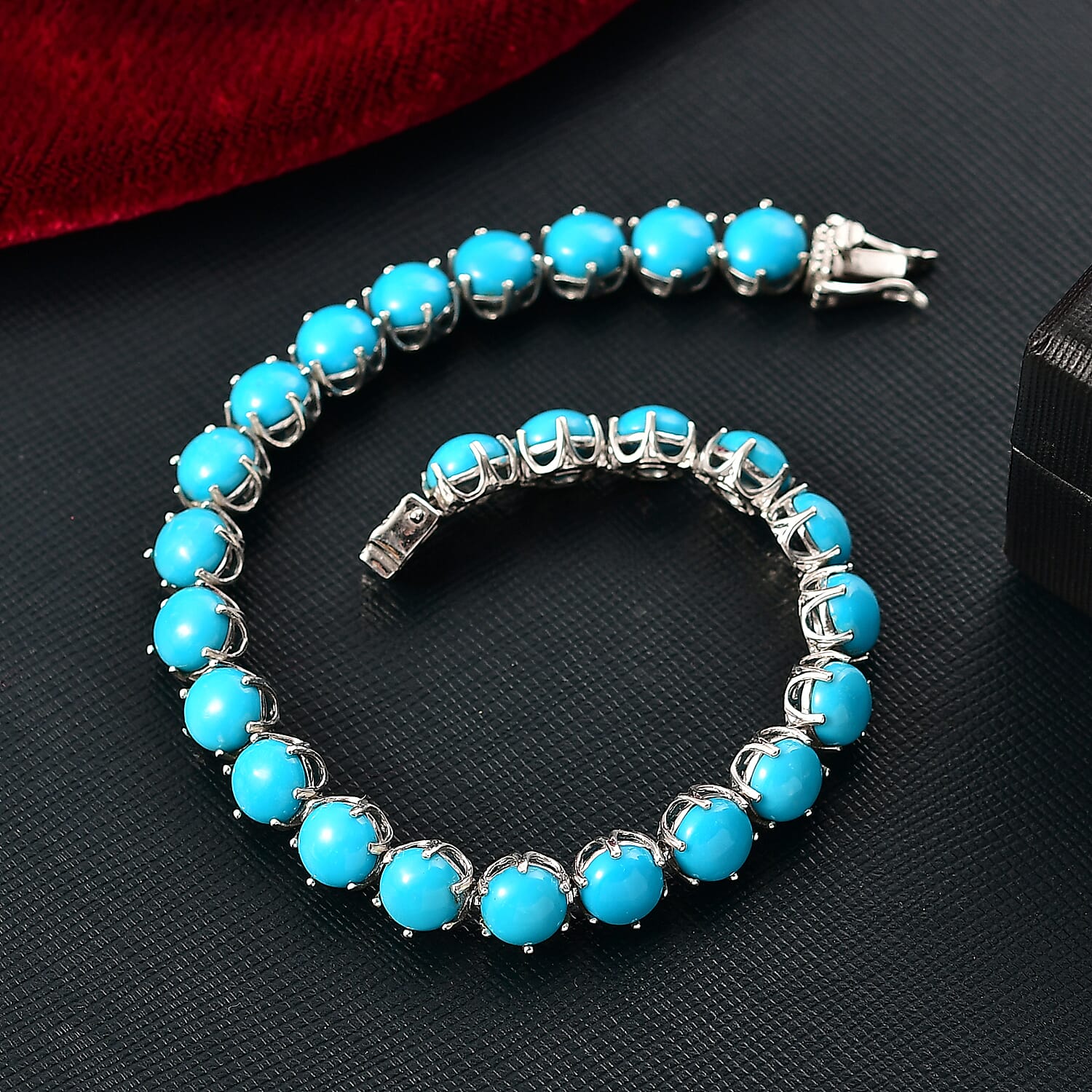 D'Joy Sleeping Beauty Turquoise 26.10 ctw Royal Link Artistry Bracelet in Rhodium Over Sterling Silver (7.25 In)