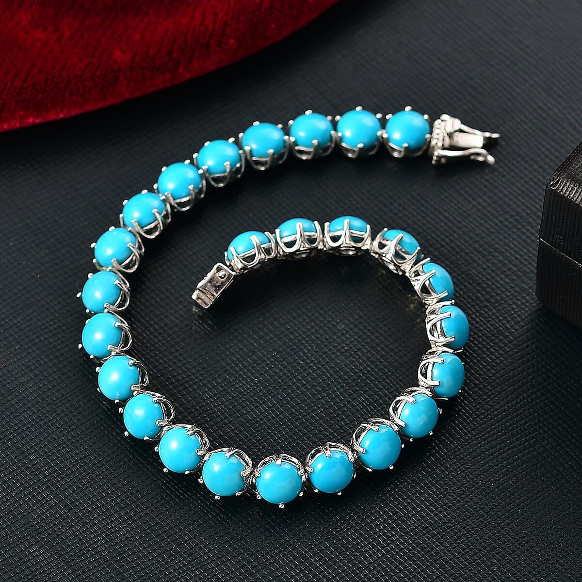 D'Joy Sleeping Beauty Turquoise 26.10 ctw Royal Link Artistry Bracelet in Rhodium Over Sterling Silver (7.25 In) image number 1