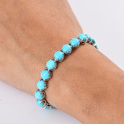 D'Joy Sleeping Beauty Turquoise 26.10 ctw Royal Link Artistry Bracelet in Rhodium Over Sterling Silver (7.25 In)