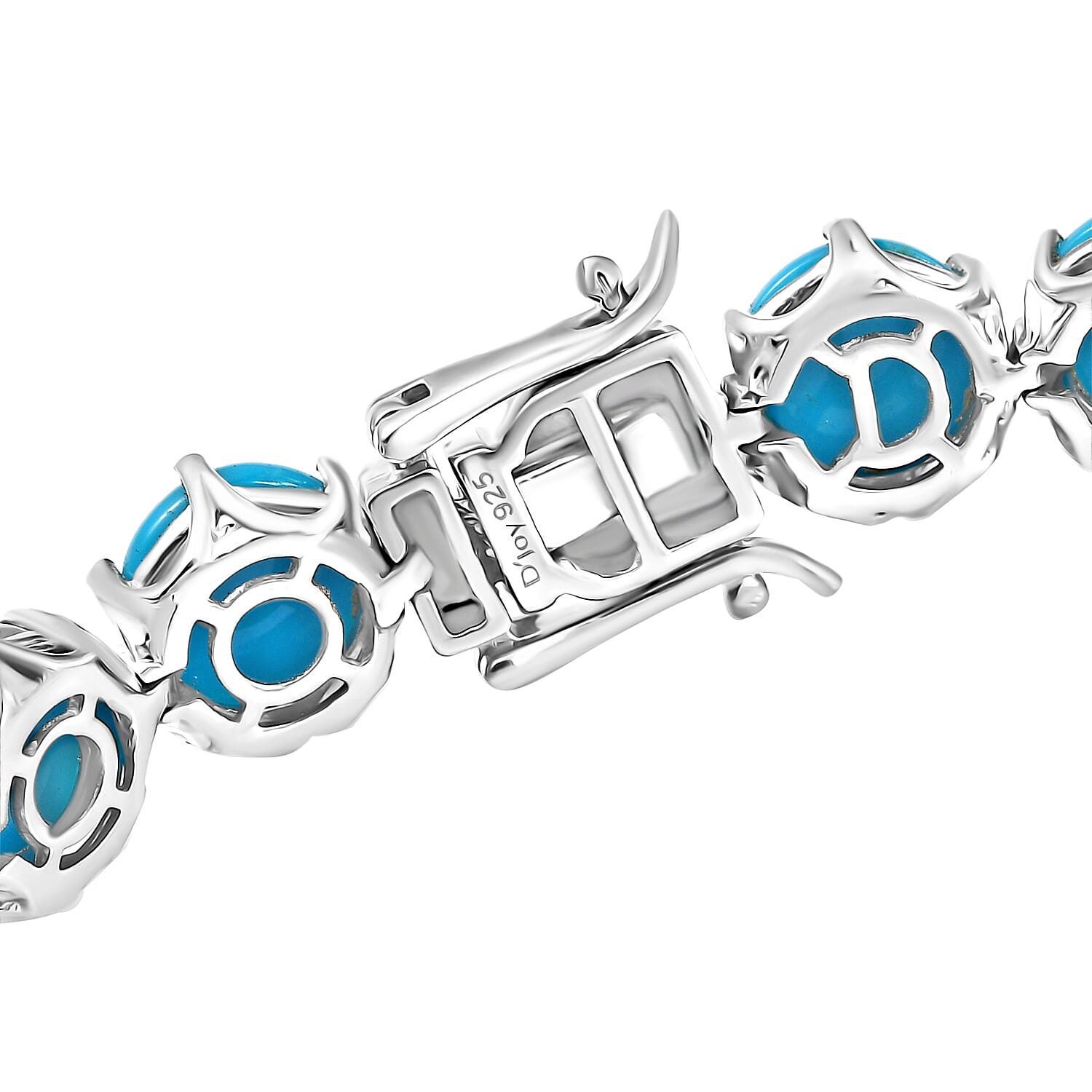 D'Joy Sleeping Beauty Turquoise 26.10 ctw Royal Link Artistry Bracelet in Rhodium Over Sterling Silver (7.25 In)