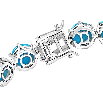 D'Joy Sleeping Beauty Turquoise 26.10 ctw Royal Link Artistry Bracelet in Rhodium Over Sterling Silver (7.25 In)