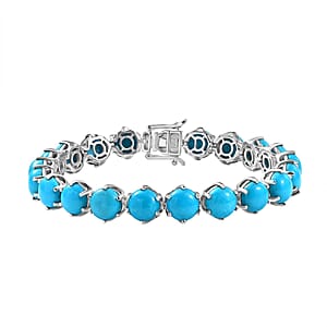 D'Joy Sleeping Beauty Turquoise 23.15 ctw Royal Link Artistry Bracelet in Rhodium Over Sterling Silver (6.50 In)
