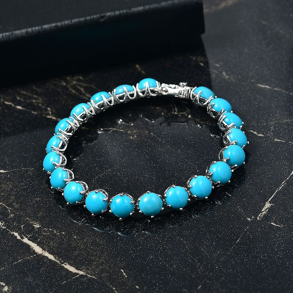 D'Joy Sleeping Beauty Turquoise 23.15 ctw Royal Link Artistry Bracelet in Rhodium Over Sterling Silver (6.50 In) image number 1