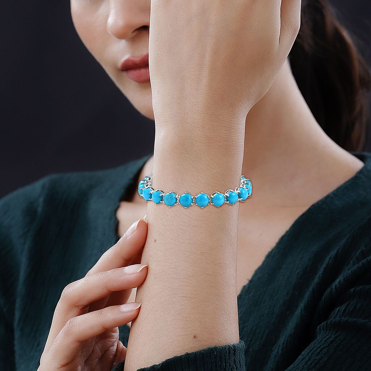 D'Joy Sleeping Beauty Turquoise 23.15 ctw Royal Link Artistry Bracelet in Rhodium Over Sterling Silver (6.50 In) image number 2