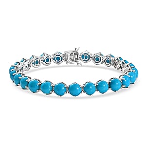 D'Joy Sleeping Beauty Turquoise 28.35 ctw Royal Link Artistry Bracelet in Rhodium Over Sterling Silver (8.00 In)