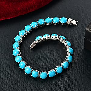 D'Joy Sleeping Beauty Turquoise 28.35 ctw Royal Link Artistry Bracelet in Rhodium Over Sterling Silver (8.00 In)