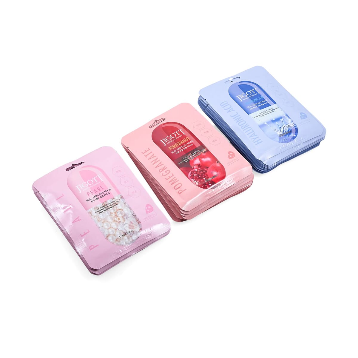 JIGOTT Real Ampoule Cotton Mask Brightening Collection- Hyalluronic Acid, Pearl, & Pomegranate (3x10 each)  image number 1