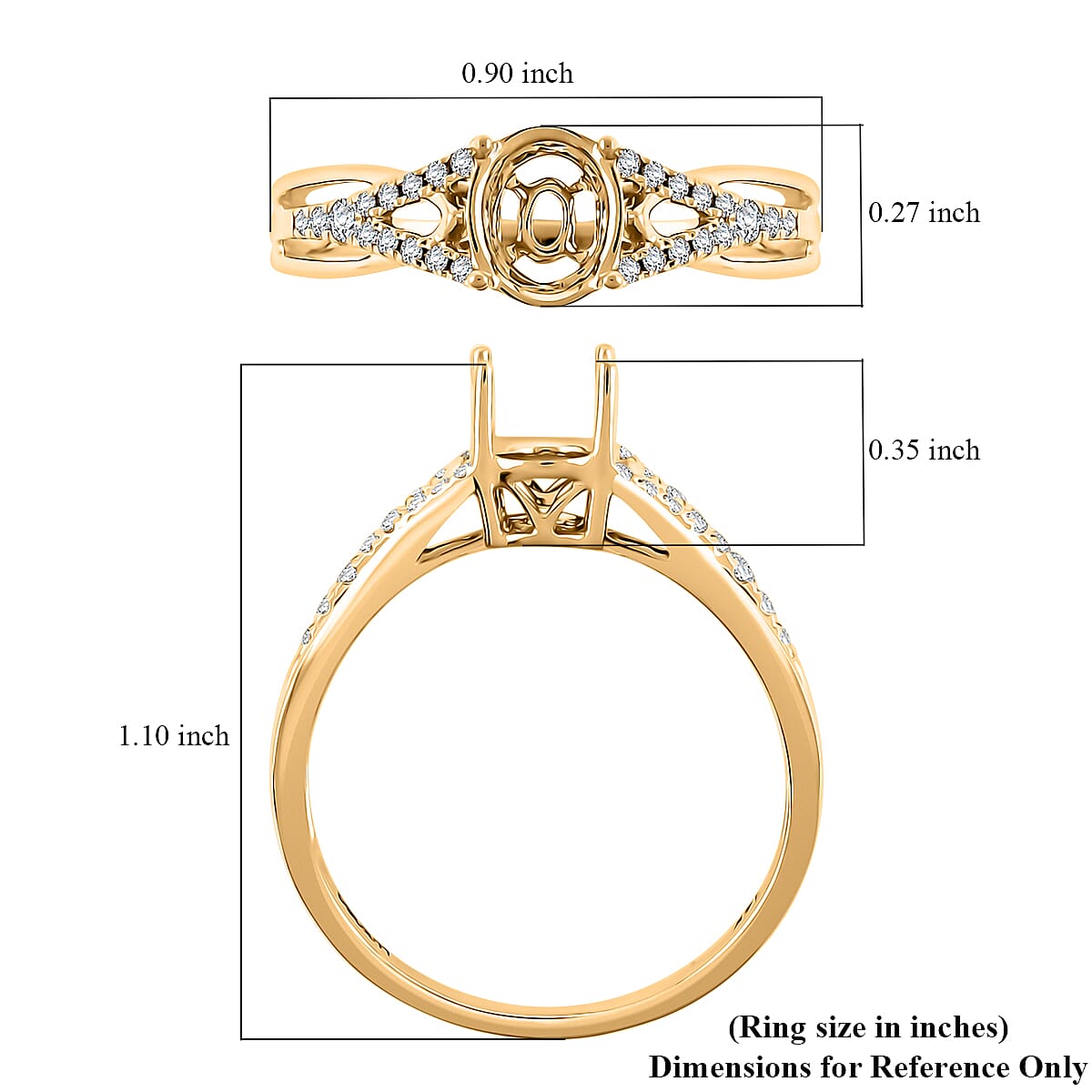 Luxoro 14K Yellow Gold Diamond (I2) Mounting Ring (Size 10.0) (8x6mm) 0.20 ctw