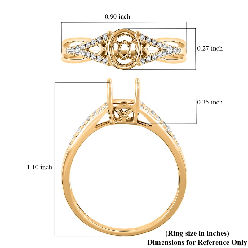 Luxoro 14K Yellow Gold Diamond (I2) Mounting Ring (Size 10.0) (8x6mm) 0.20 ctw