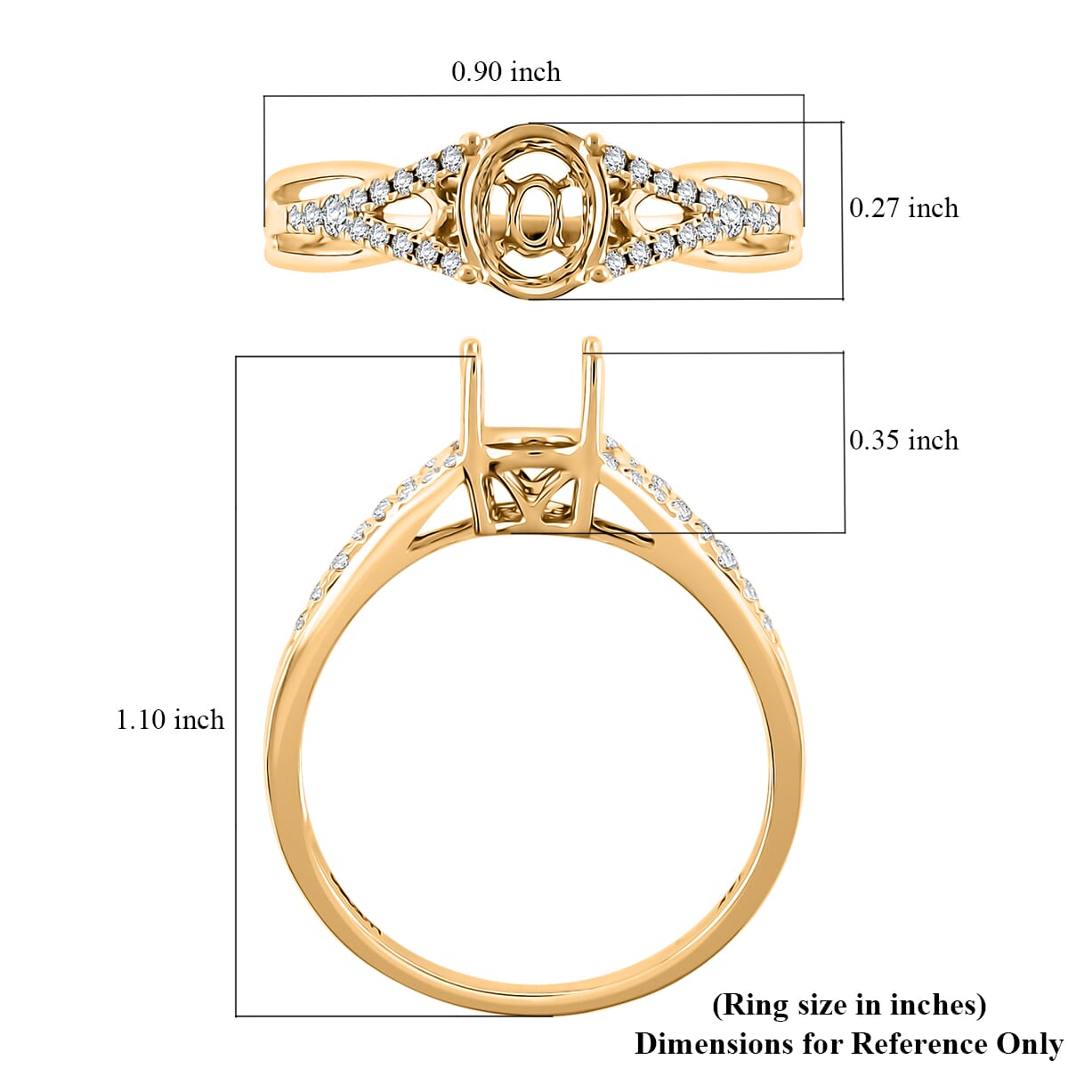 Luxoro 14K Yellow Gold Diamond (I2) Mounting Ring (Size 7.0) 0.20 ctw image number 3