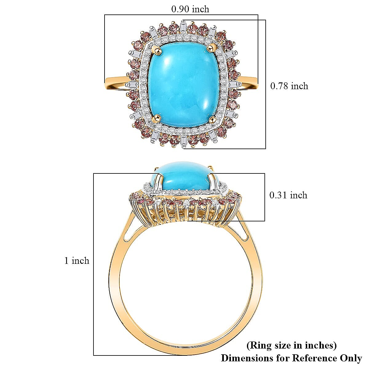 Luxoro Premium Sleeping Beauty Turquoise, Padparadscha Sapphire and I2 Diamond 5.20 ctw Sunset Empress Ring in 10K Yellow Gold (Size 11.5) image number 5