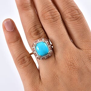 Luxoro 10K YelloLuxoro Premium Sleeping Beauty Turquoise, Padparadscw Gold Premium Sleeping Beauty Turquoise, Padparadscha Sapphire and Diamond (I2) (0.25 cts) Sunset Empress Ring (Size 12.0) 5.20 ctw