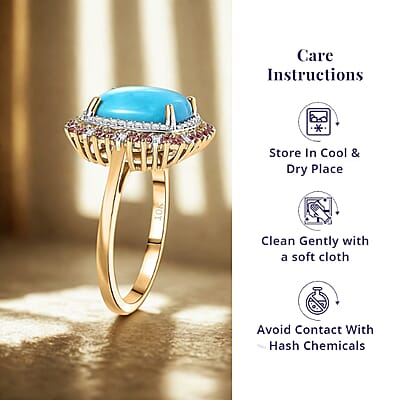 Luxoro 10K YelloLuxoro Premium Sleeping Beauty Turquoise, Padparadscw Gold Premium Sleeping Beauty Turquoise, Padparadscha Sapphire and Diamond (I2) (0.25 cts) Sunset Empress Ring (Size 12.0) 5.20 ctw