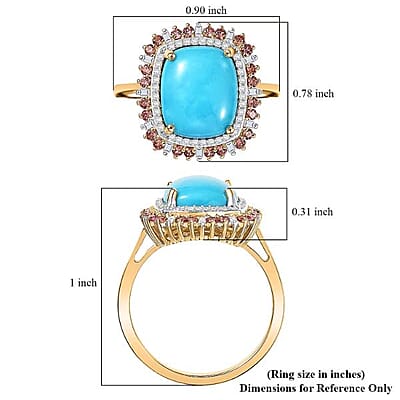 Luxoro Premium Sleeping Beauty Turquoise, Padparadscha Sapphire and I2 Diamond 5.20 ctw Sunset Empress Ring in 10K Yellow Gold (Size 5.0)