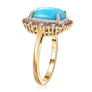 Luxoro Premium Sleeping Beauty Turquoise, Padparadscha Sapphire and I2 Diamond 5.20 ctw Sunset Empress Ring in 10K Yellow Gold (Size 5.5)