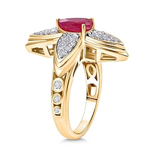 African Ruby and White Zircon 2.41 ctw Fancy Ring in Vermeil Yellow Gold Over Sterling Silver (Size 6.5)
