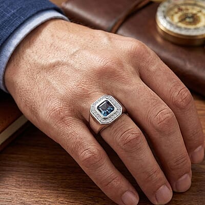 Luxuriant AAA Lab Grown Alexandrite and Lab Grown Diamond G-H SI 2.40 ctw Eclipse Valor Men's Ring in Rhodium Over Sterling Silver (Size 10.0)