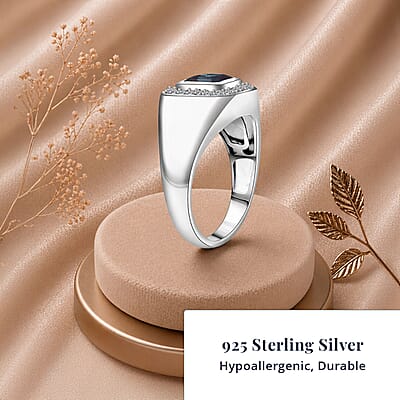 Luxuriant AAA Lab Grown Alexandrite and Lab Grown Diamond G-H SI 2.40 ctw Eclipse Valor Men's Ring in Rhodium Over Sterling Silver (Size 10.0)