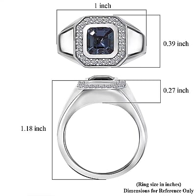 Luxuriant AAA Lab Grown Alexandrite and Lab Grown Diamond G-H SI 2.40 ctw Eclipse Valor Men's Ring in Rhodium Over Sterling Silver (Size 10.0)