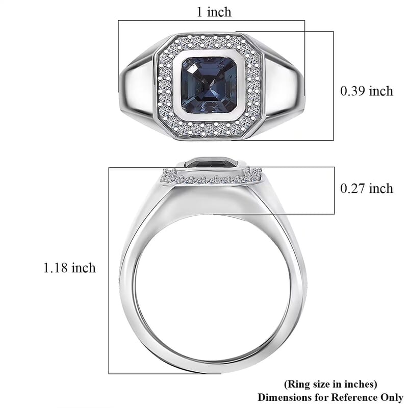 Luxuriant AAA Lab Grown Alexandrite and Lab Grown Diamond G-H SI 2.40 ctw Eclipse Valor Men's Ring in Rhodium Over Sterling Silver (Size 10.0)