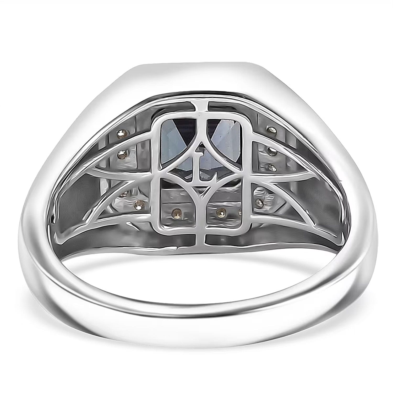 Luxuriant AAA Lab Grown Alexandrite and Lab Grown Diamond G-H SI 2.40 ctw Eclipse Valor Men's Ring in Rhodium Over Sterling Silver (Size 10.0)