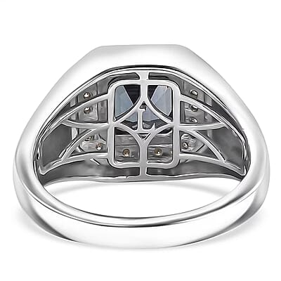 Luxuriant AAA Lab Grown Alexandrite and Lab Grown Diamond G-H SI 2.40 ctw Eclipse Valor Men's Ring in Rhodium Over Sterling Silver (Size 10.0)