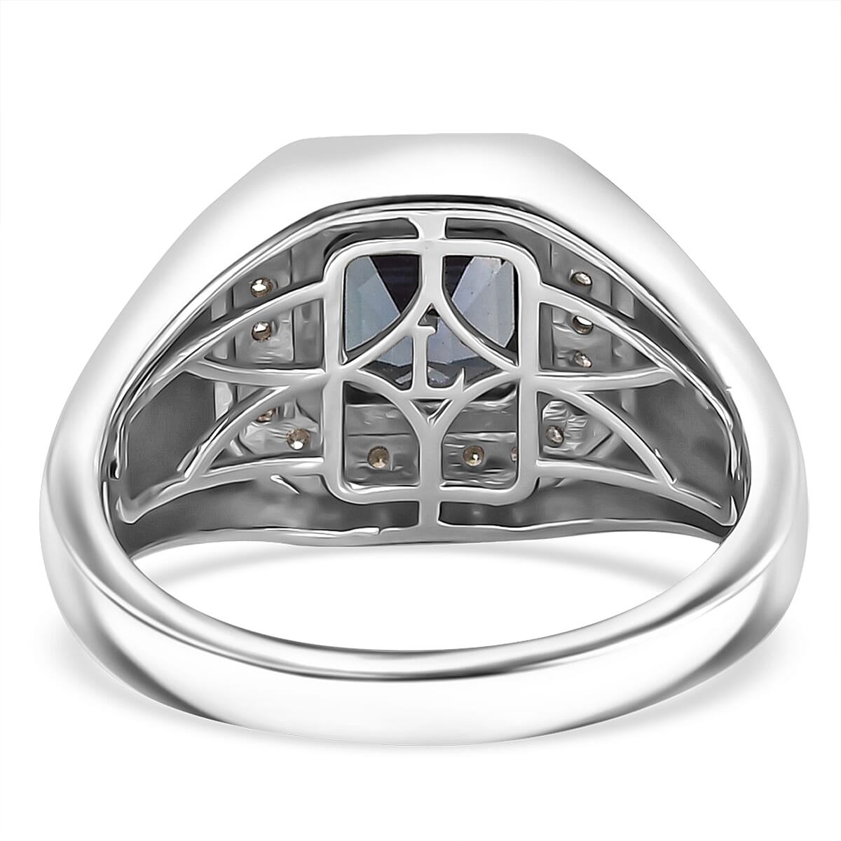 Luxuriant AAA Lab Grown Alexandrite and Lab Grown Diamond G-H SI 2.40 ctw Eclipse Valor Men's Ring in Rhodium Over Sterling Silver (Size 12.0) image number 4