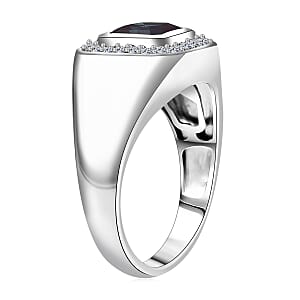 Luxuriant AAA Lab Grown Alexandrite and Lab Grown Diamond G-H SI 2.40 ctw Eclipse Valor Men's Ring in Rhodium Over Sterling Silver (Size 13.0)