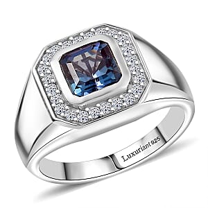 Luxuriant AAA Lab Grown Alexandrite and Lab Grown Diamond G-H SI 2.40 ctw Eclipse Valor Men's Ring in Rhodium Over Sterling Silver (Size 14.0)