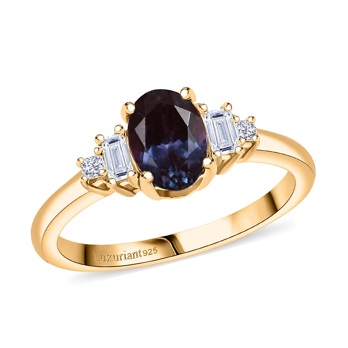 Luxuriant AAA Lab Grown Alexandrite and Lab Grown Diamond G-H SI 1.20 ctw Twilight Grace Ring in 18K Vermeil Yellow Gold Over Sterling Silver (Size 6.0)  image number 0