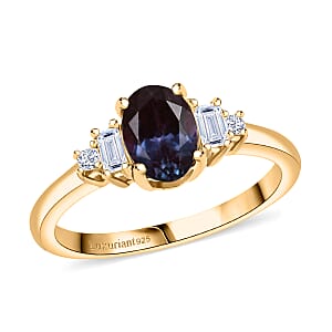 Luxuriant AAA Lab Grown Alexandrite and Lab Grown Diamond G-H SI 1.20 ctw Twilight Grace Ring in 18K Vermeil Yellow Gold Over Sterling Silver (Size 6.0) 