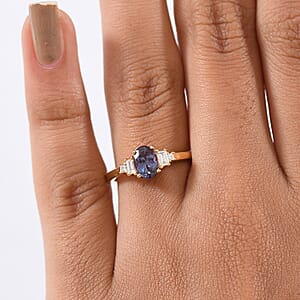 Luxuriant AAA Lab Grown Alexandrite and Lab Grown Diamond G-H SI 1.20 ctw Twilight Grace Ring in 18K Vermeil Yellow Gold Over Sterling Silver (Size 6.0) 