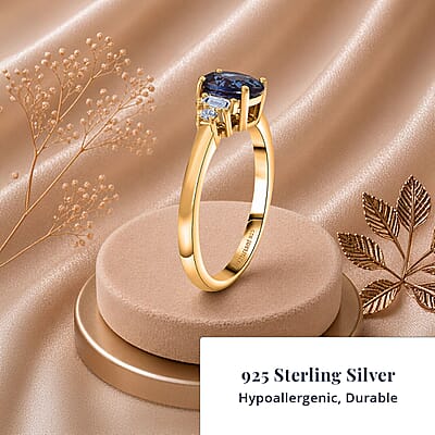 Luxuriant AAA Lab Grown Alexandrite and Lab Grown Diamond G-H SI 1.20 ctw Twilight Grace Ring in 18K Vermeil Yellow Gold Over Sterling Silver (Size 6.0)