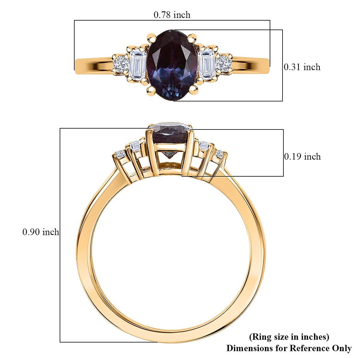 Luxuriant AAA Lab Grown Alexandrite and Lab Grown Diamond G-H SI 1.20 ctw Twilight Grace Ring in 18K Vermeil Yellow Gold Over Sterling Silver (Size 6.0)  image number 5