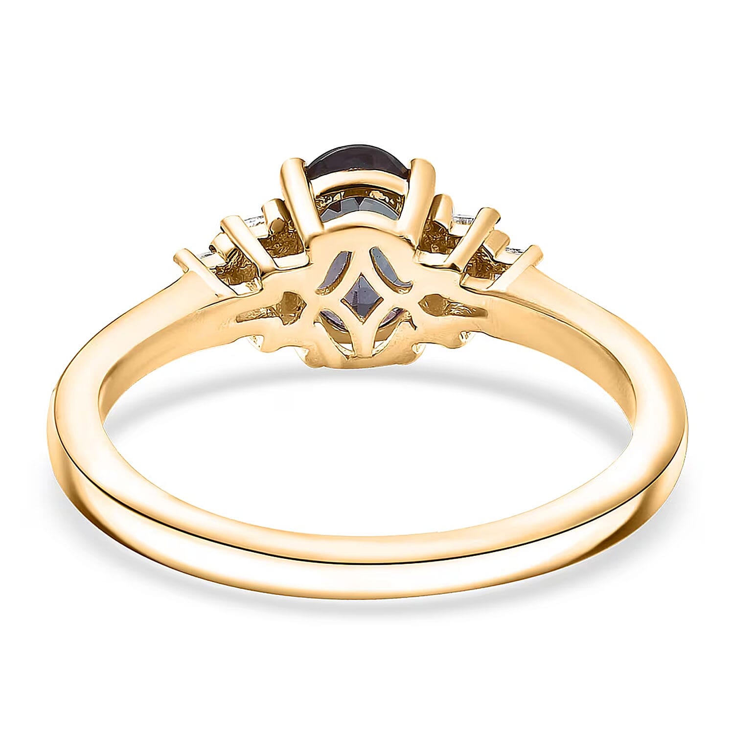 Luxuriant AAA Lab Grown Alexandrite and Lab Grown Diamond G-H SI 1.20 ctw Twilight Grace Ring in 18K Vermeil Yellow Gold Over Sterling Silver (Size 6.0) 