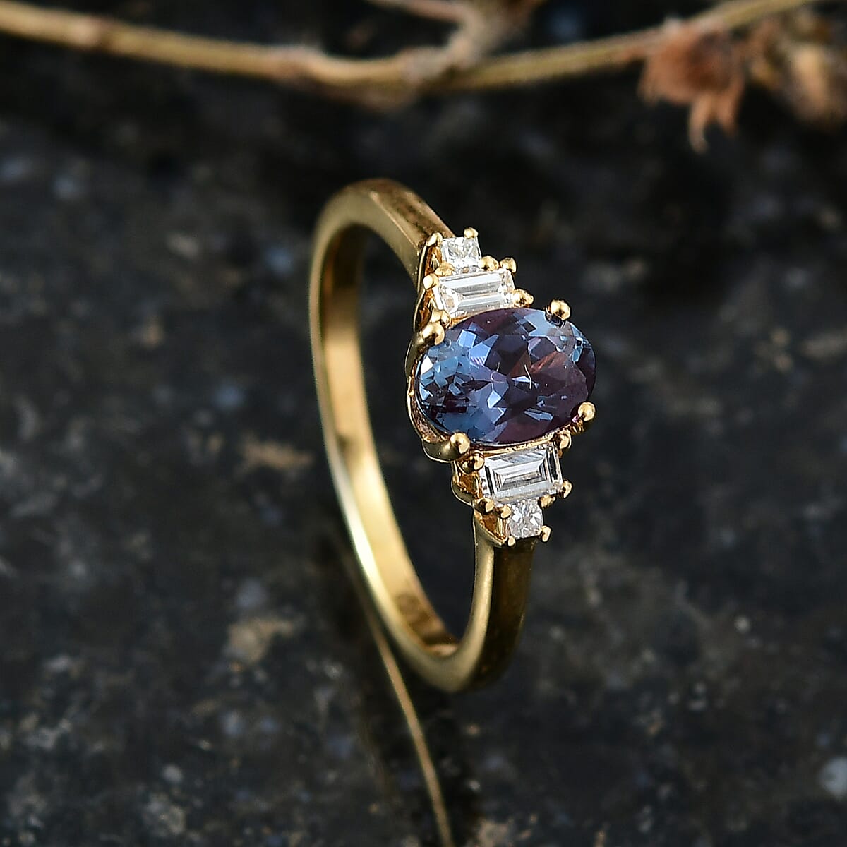 Luxuriant AAA Lab Grown Alexandrite and Lab Grown Diamond G-H SI 1.20 ctw Twilight Grace Ring in 18K Vermeil Yellow Gold Over Sterling Silver (Size 7.0)  image number 1