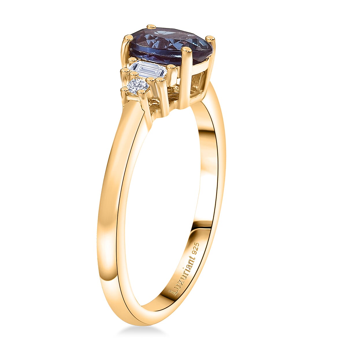 Luxuriant AAA Lab Grown Alexandrite and Lab Grown Diamond G-H SI 1.20 ctw Twilight Grace Ring in 18K Vermeil Yellow Gold Over Sterling Silver (Size 7.0)  image number 3