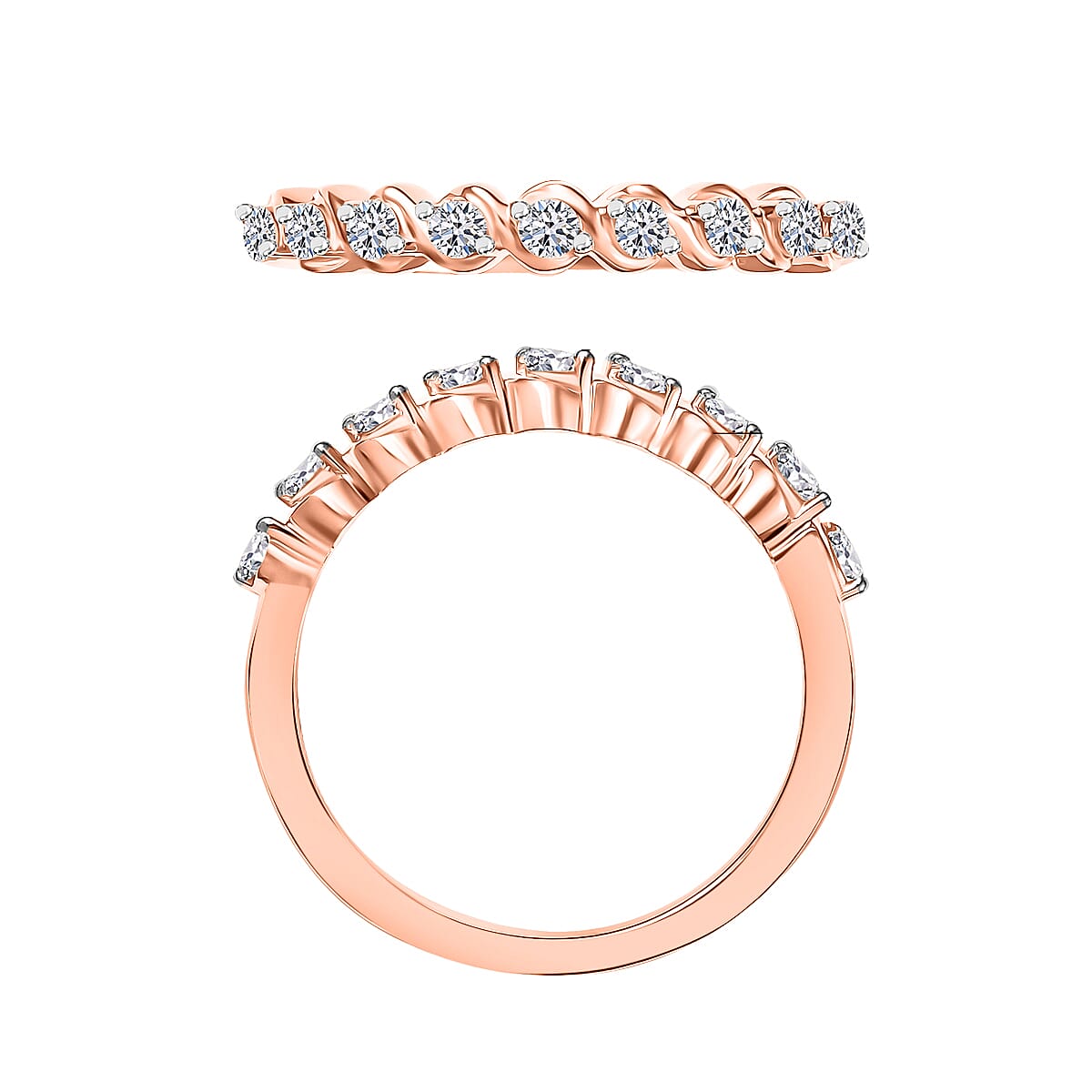 Luxuriant Lab Grown Diamond E-F VS 0.25 ctw Band Ring in 18K Vermeil Rose Gold Over Sterling Silver (Size 10.0) image number 4