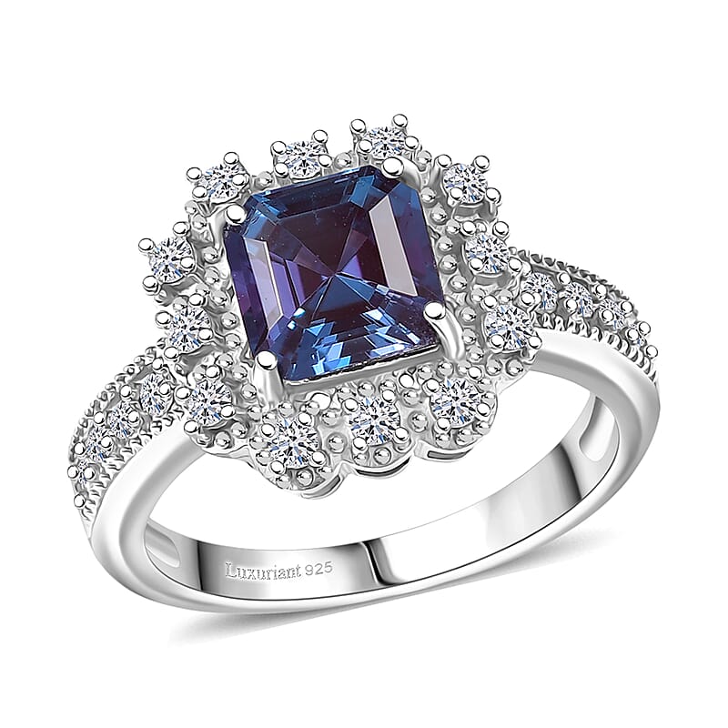 Luxuriant Lab Grown Alexandrite, Lab Grown Diamond Ring in Rhodium Over Sterling Silver 2.80 ctw (Size 6.0)