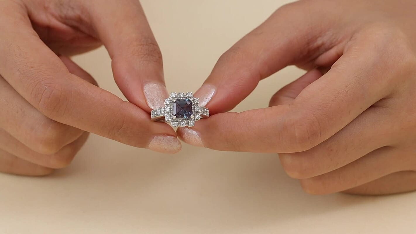 Luxuriant Lab Grown Alexandrite and SI Lab Grown Diamond 2.80 ctw Ring in Rhodium Over Sterling Silver (Size 6.0)